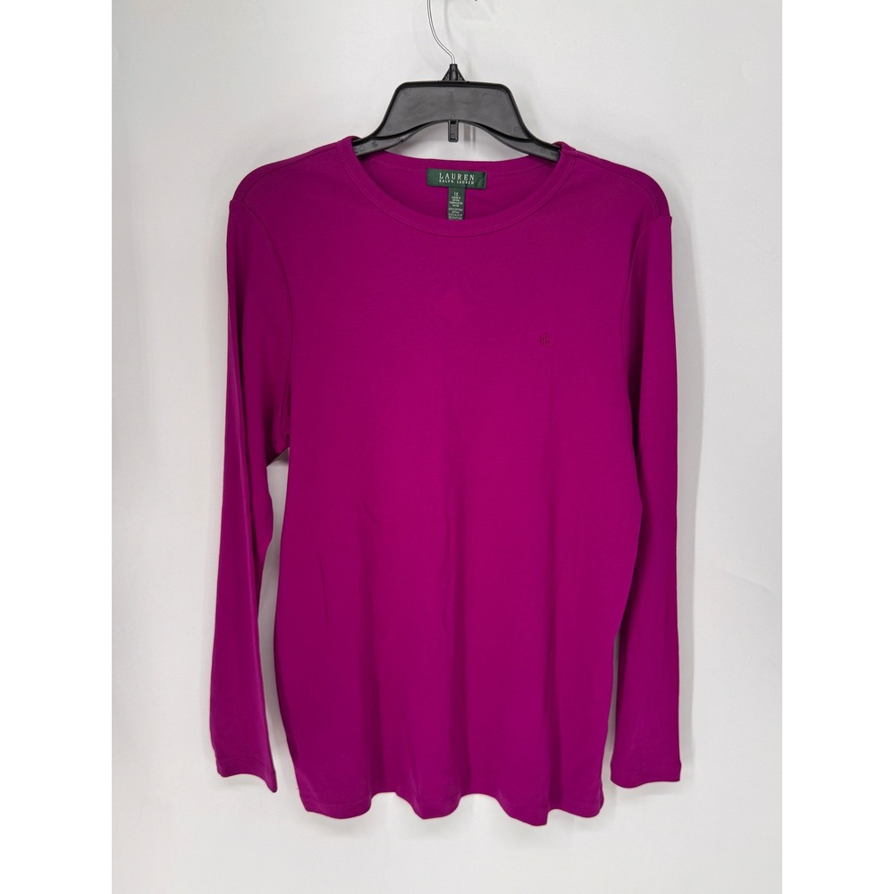 Lauren Ralph Lauren Top Women 1X Purple EUC Cotton Long Sleeve Monogram Tee